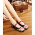 Green Flat Shoes Embroideried Comfy Cotton Fabric Buckle Strap Flat Shoes For Women