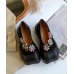 Coffee Flat Feet Shoes Platform Cowhide Leather Unique Floral Flat Shoes