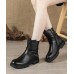 Black Genuine Leather Platform  flat boots