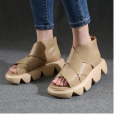 Beige Sandals Peep Toe Platform Sandals