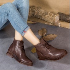 Chocolate Cowhide Leather  Cross Strap Martins Boots