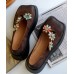 Coffee Flat Feet Shoes Platform Cowhide Leather Unique Floral Flat Shoes